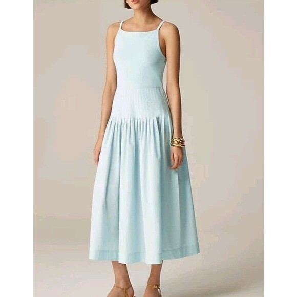 J.Crew Pintuck Mixy Dress Midi Edgewater Blue CK707 TINY MARK Size M NWT - Picture 1 of 12